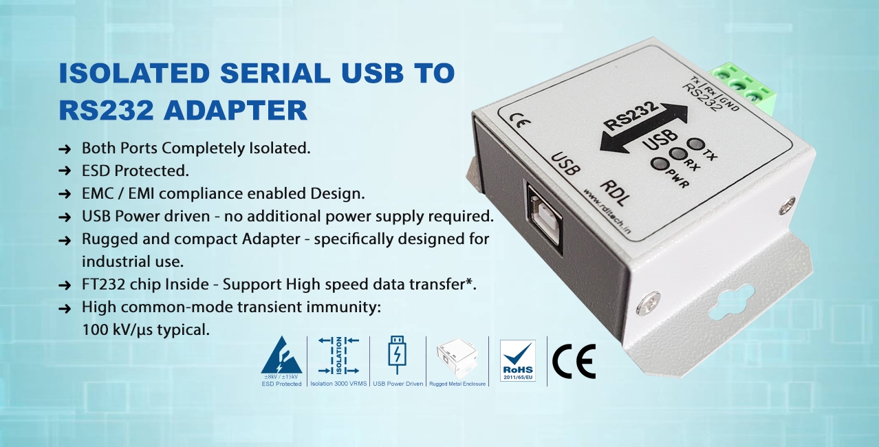 Isolated Serial USB to RS232 Adapter